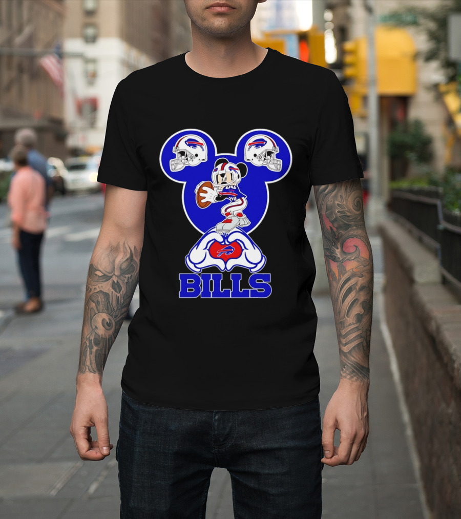 Buffalo Bills Mickey Mouse Football Heart Hands T-Shirt