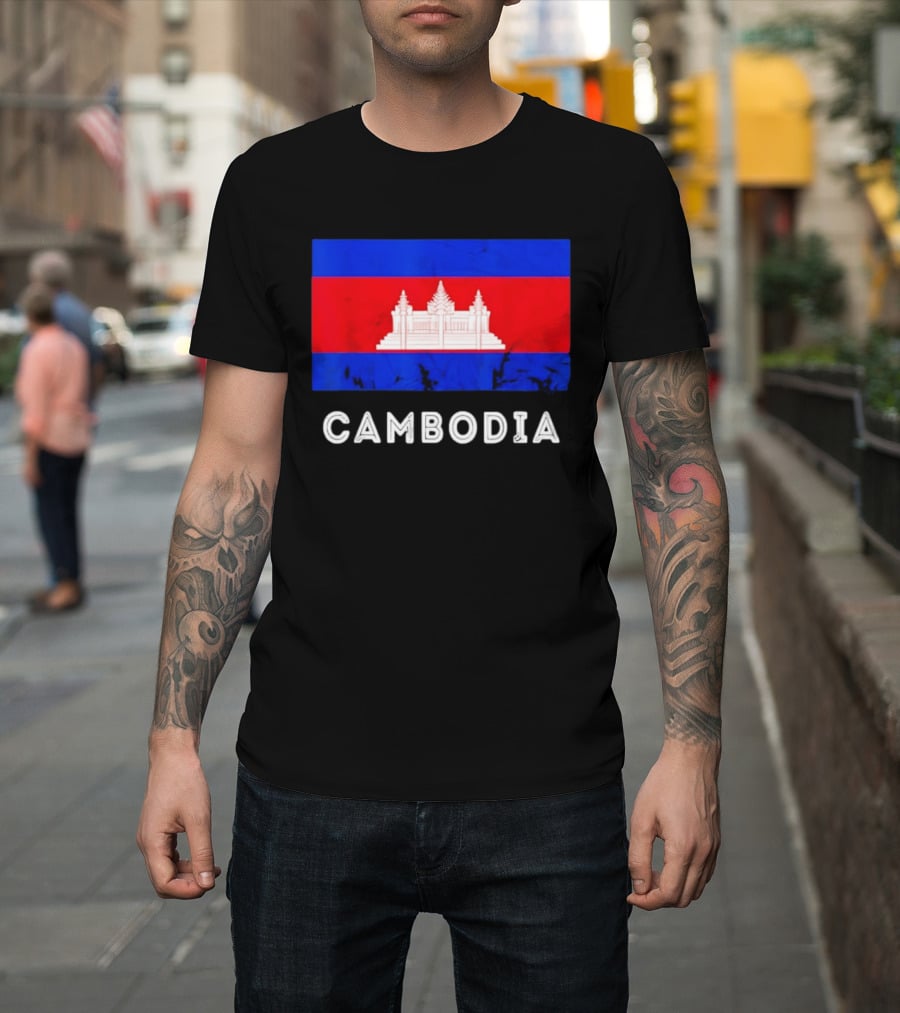 Cambodia Flag with Angkor Wat T-Shirt