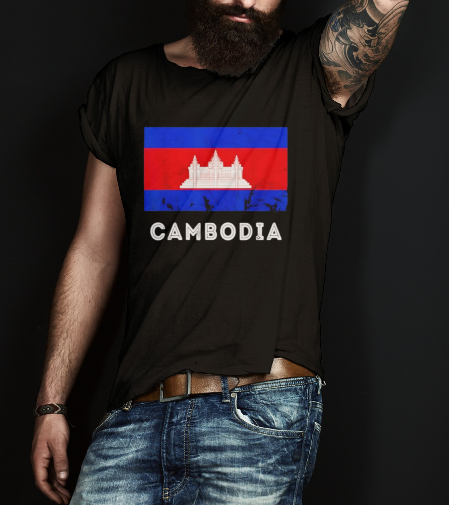 Cambodia Flag With Angkor Wat T-Shirt