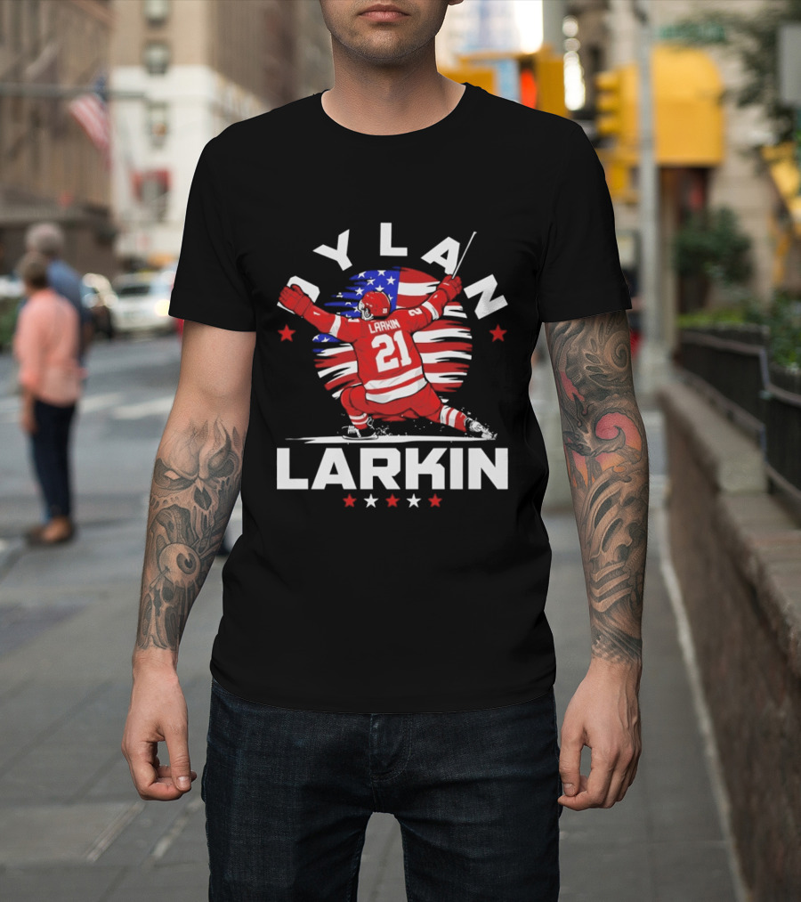 Dylan Larkin 21 USA Flag Celebration Detroit Hockey T-Shirt