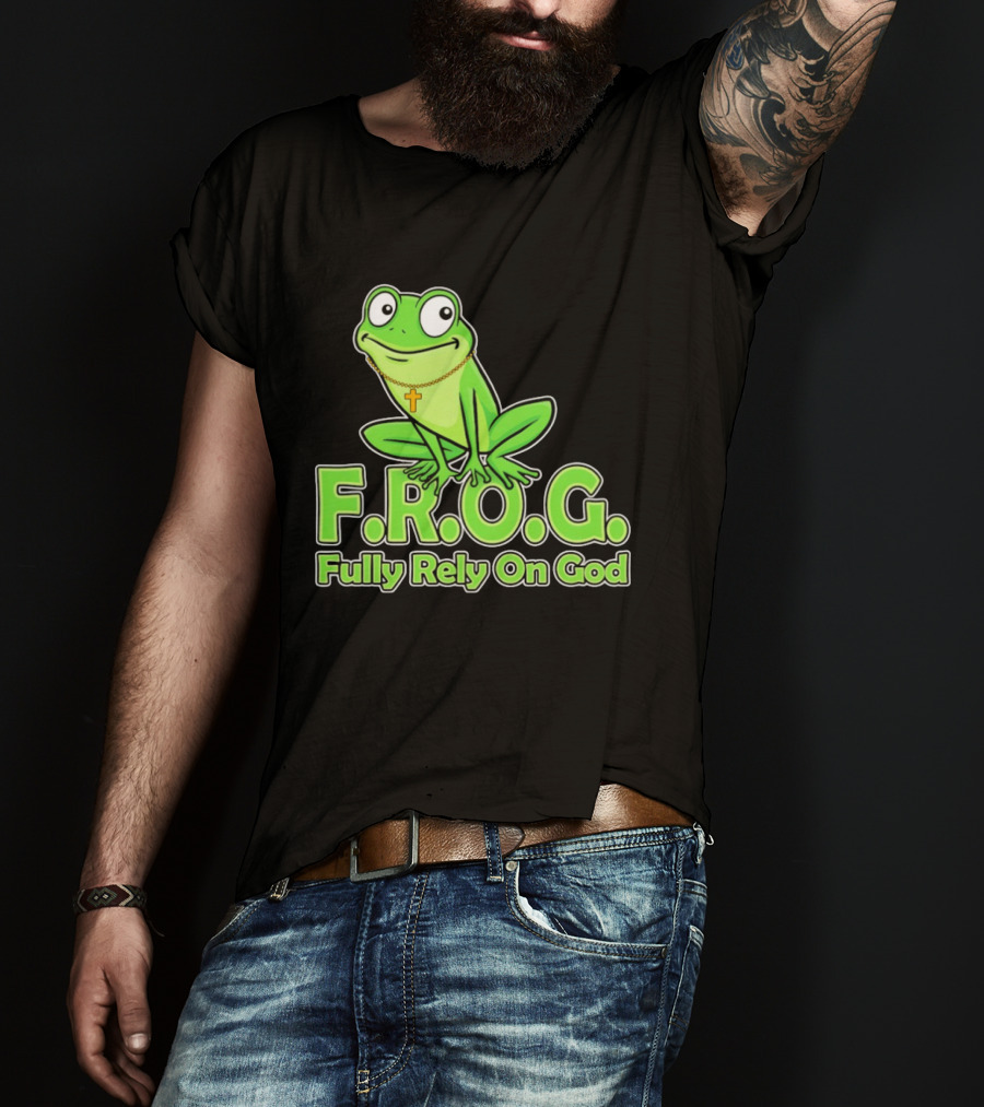 F.R.O.G. Fully Rely On God Frog With Cross Necklace T-Shirt