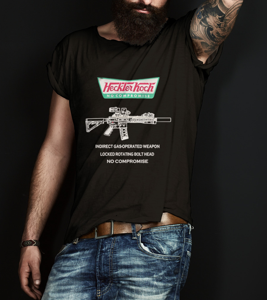 Heckler And Koch No Compromise Indirect Gas Operated Weapon Locked Rotating Bolt Head T-Shirt