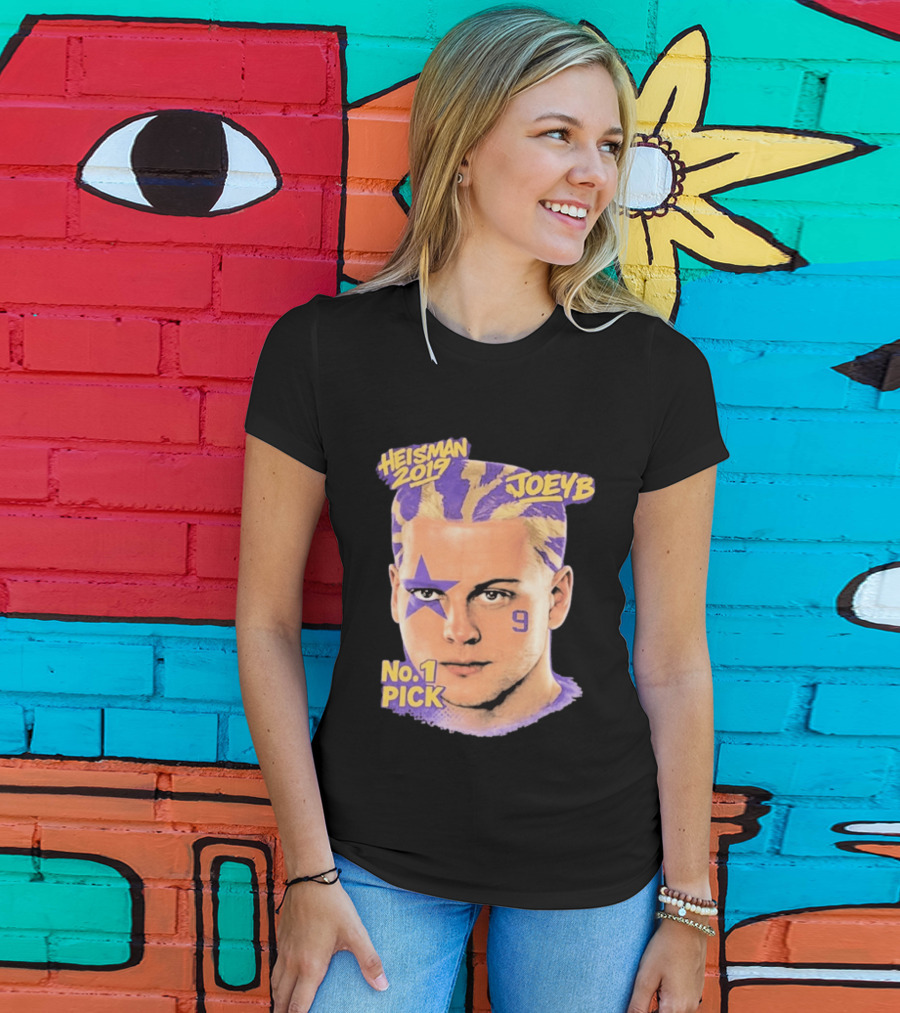 Heisman 2019 Joeyb No 1 Pick Star Face Paint Purple Hair Stripes T-Shirt