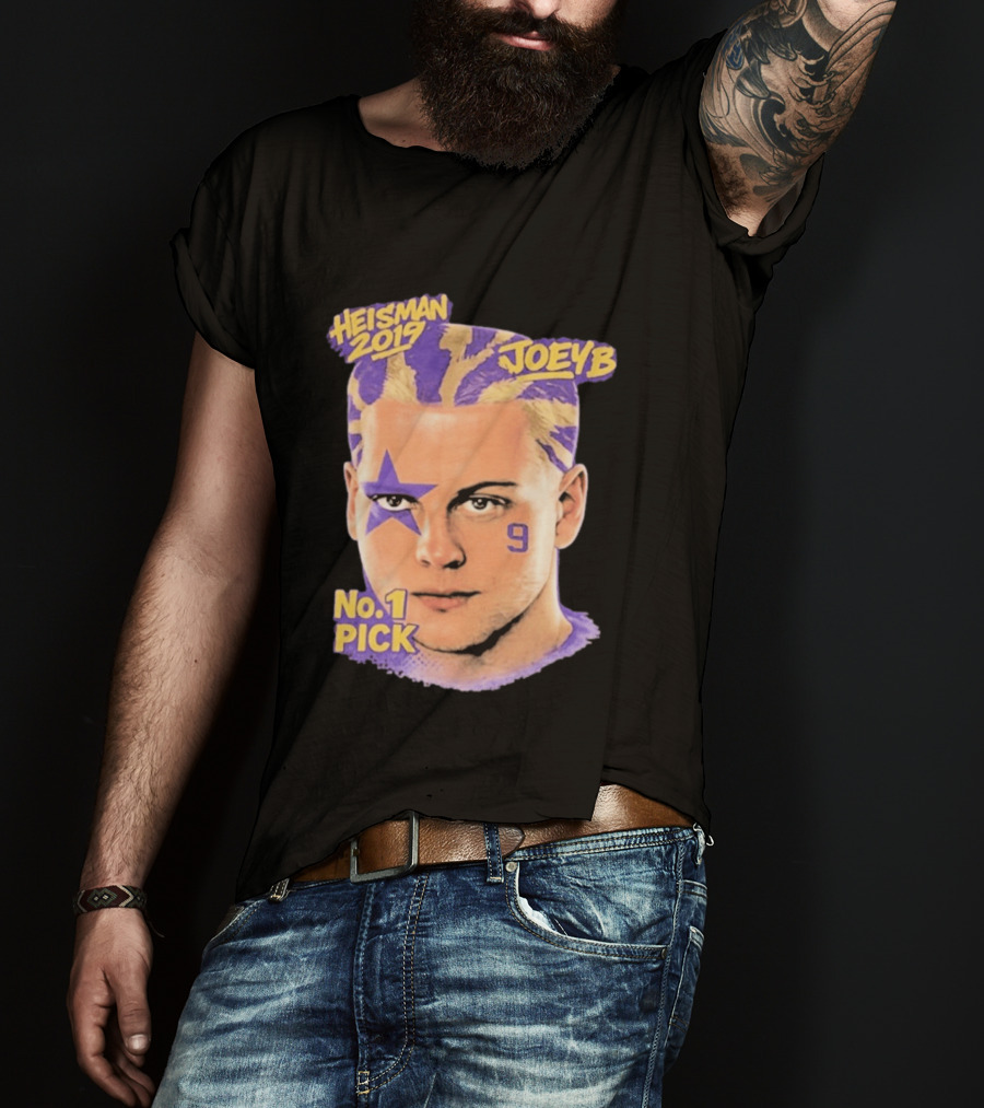 Heisman 2019 Joeyb No 1 Pick Star Face Paint Purple Hair Stripes T-Shirt