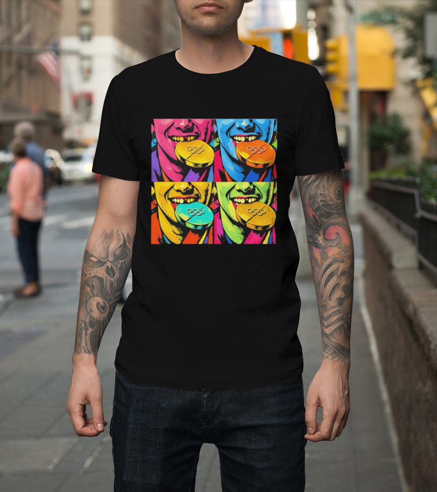 Jack Hughes Golden Goal Pop Art Olympic Medal T-Shirt