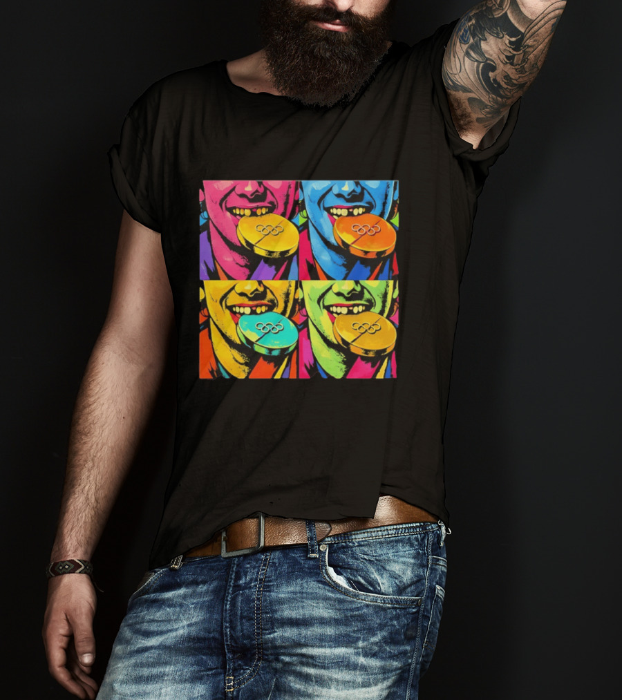 Jack Hughes Golden Goal Pop Art Olympic Medal T-Shirt
