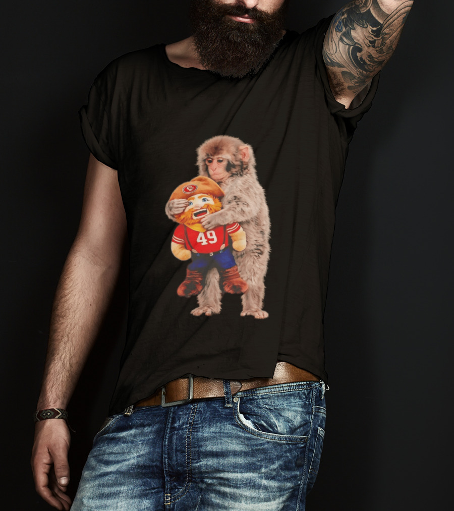 Punch Monkey Cuddling San Francisco 49ers Mascot Plush T-Shirt