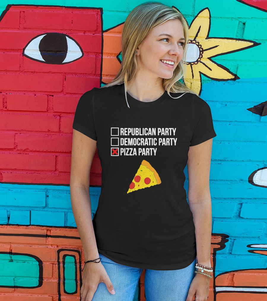 Republican Party Democratic Party Pizza Party Funny Pizza Slice Voter Humor T-Shirt