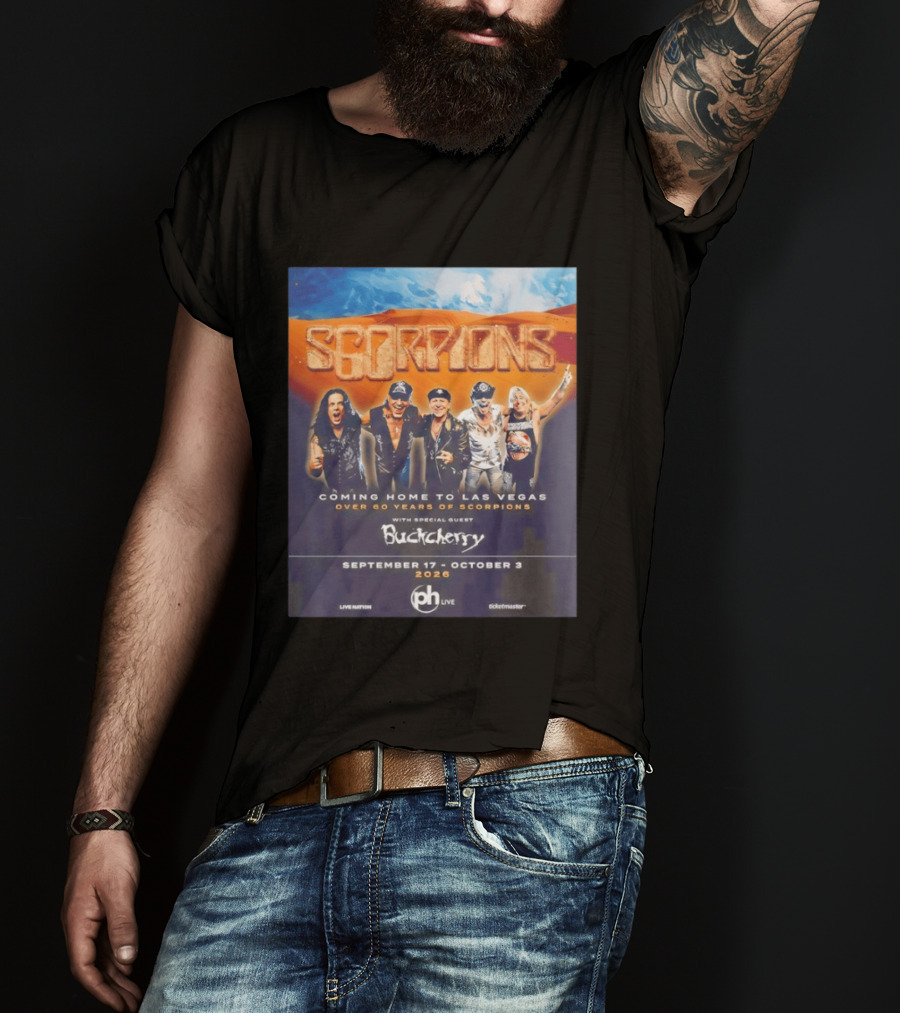 Scorpions Coming Home To Las Vegas Over 60 Years Special Guest Buckcherry September 17 October 3 2026 T-Shirt