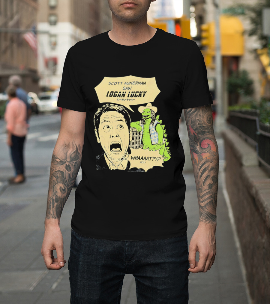 Scott Aukerman Saw Logan Lucky Japanese Text Surprised Face Monster WHAAAT?!? T-Shirt
