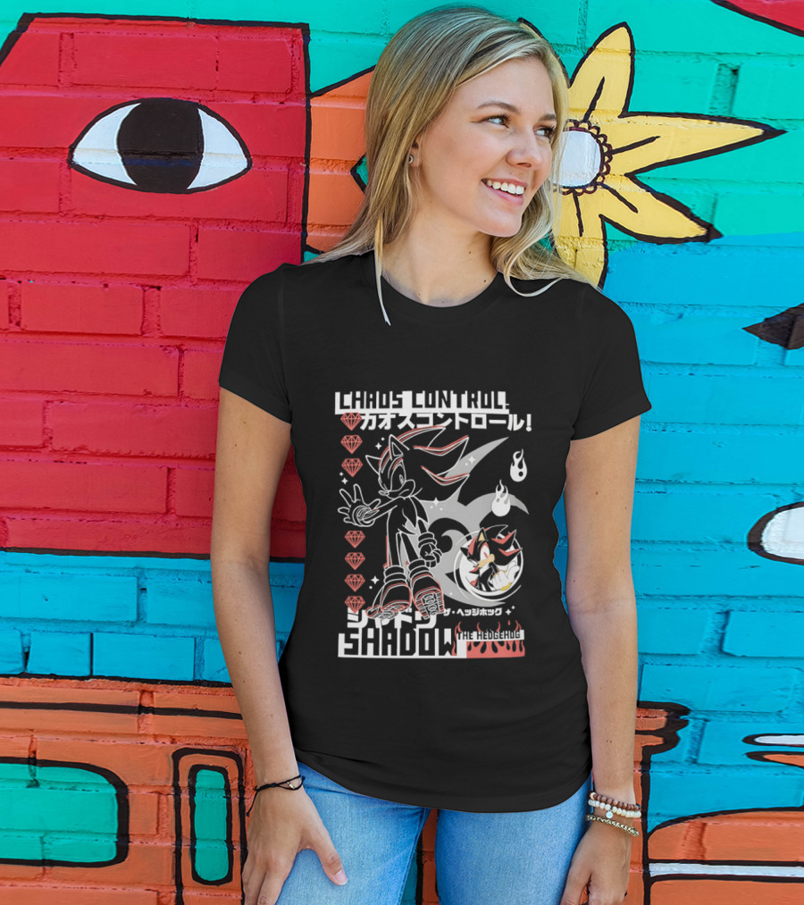 Chaos Control Shadow Soni The Hedgehog Japanese Text Emeralds T-Shirt