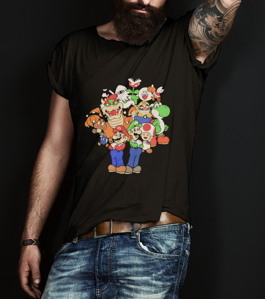 Super Mario Brothers Characters Bowser Yoshi Luigi Toad Wario Bowser Jr. Retro Gaming T-Shirt