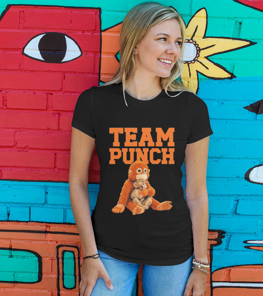 Team Punch Monkey Hugging Plush Toy T-Shirt