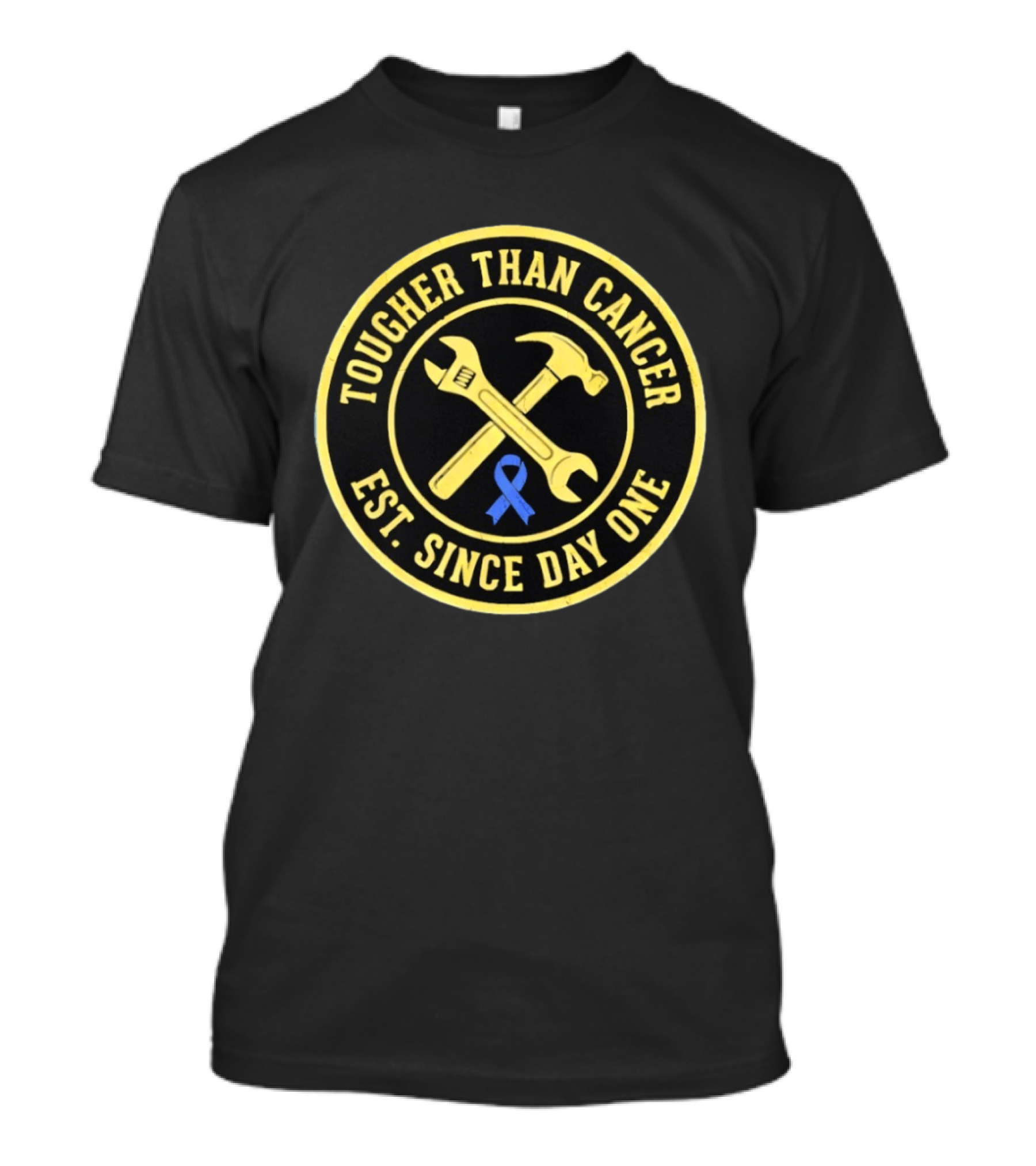 Tougher Than Cancer Est Since Day One Blue Ribbon Wrench Hammer T-Shirt