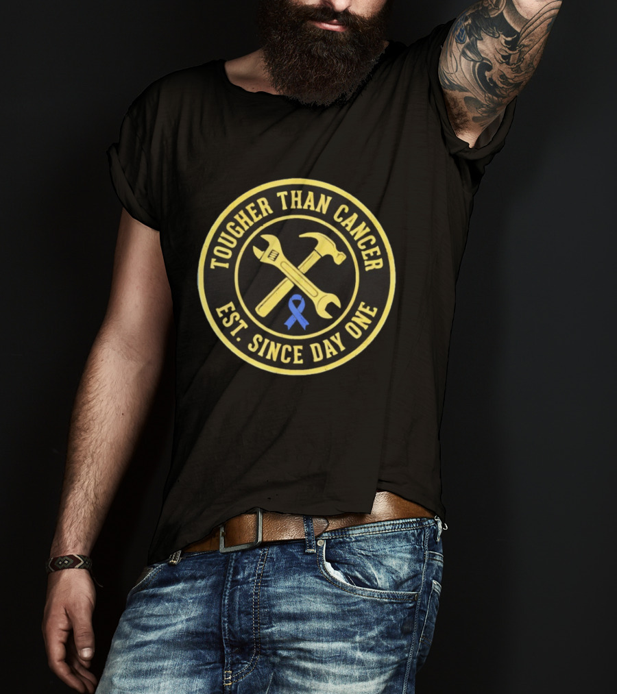 Tougher Than Cancer Est Since Day One Blue Ribbon Wrench Hammer T-Shirt
