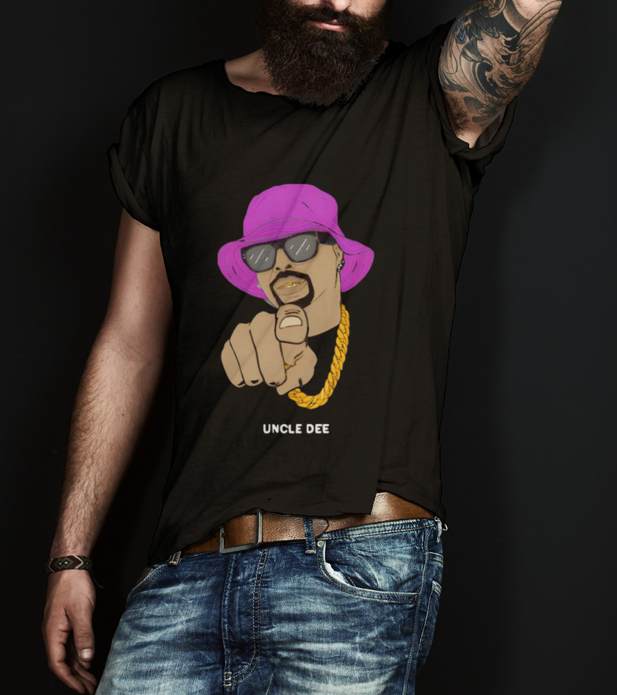 UNCLE DEE Finger Pointing Sunglasses Chain Purple Hat T-Shirt