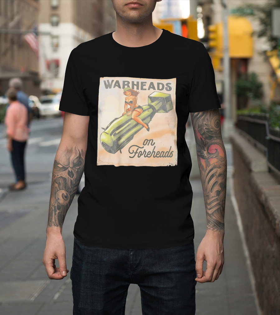 Warheads On Foreheads Retro Pin Up Style Bomb Art WWII Aesthetic T-Shirt