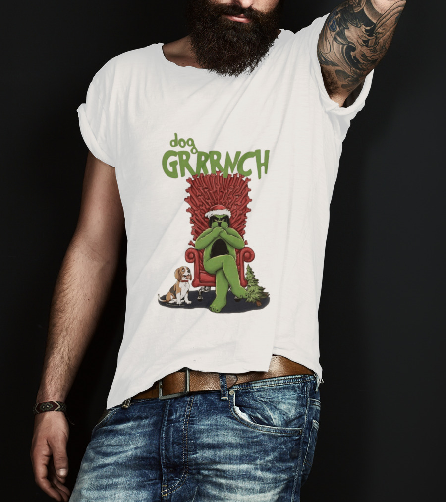 Dog GRRRINCH Christmas Throne Santa Hat Beagle T-Shirt
