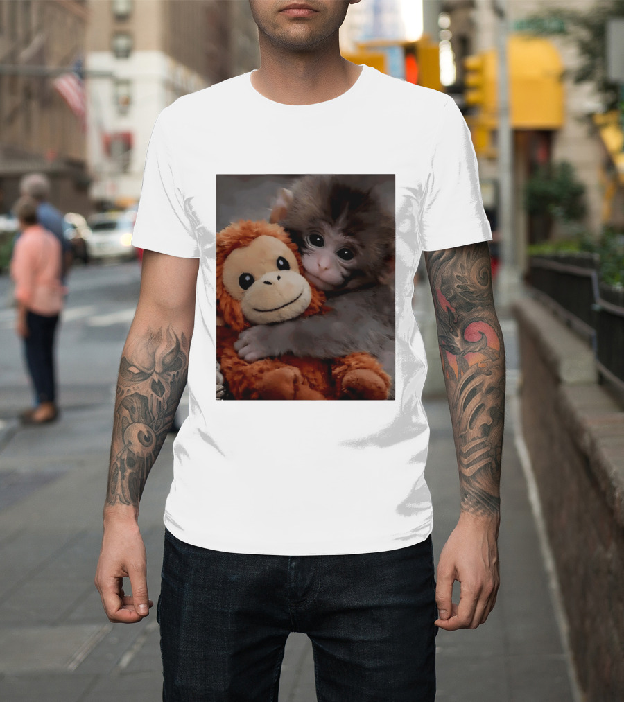 I Love Punch Monkey Hugging Stuffed Monkey T-Shirt