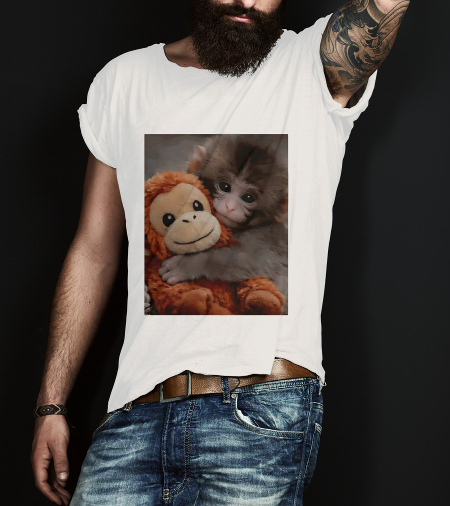 I Love Punch Monkey Hugging Stuffed Monkey T-Shirt