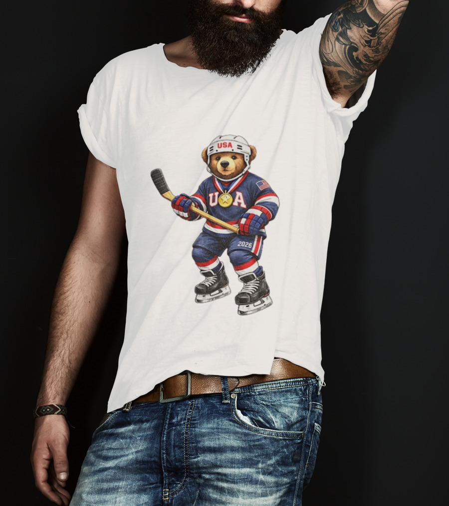 USA Bear Hockey Gold Medal 2026 Olympic Winter Sports Milano Cortina T-Shirt