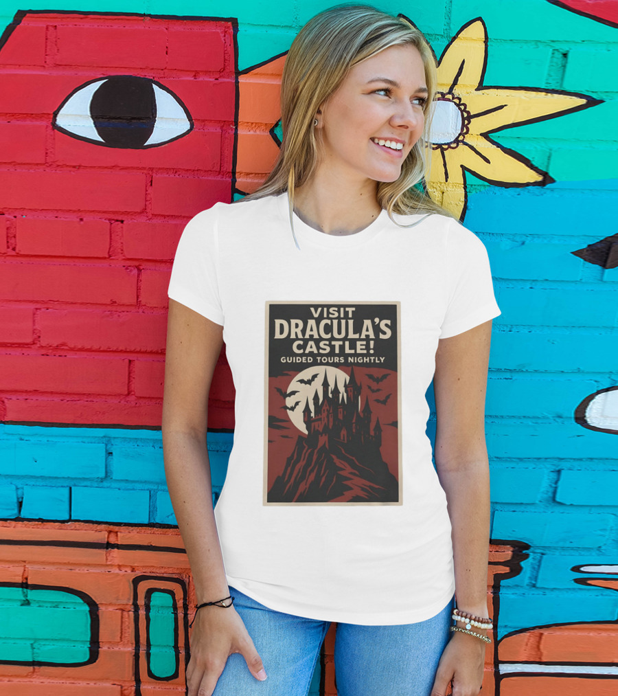Visit Dracula's Castle Guided Tours Nightly Bats Moon Gothic Twilight T-Shirt