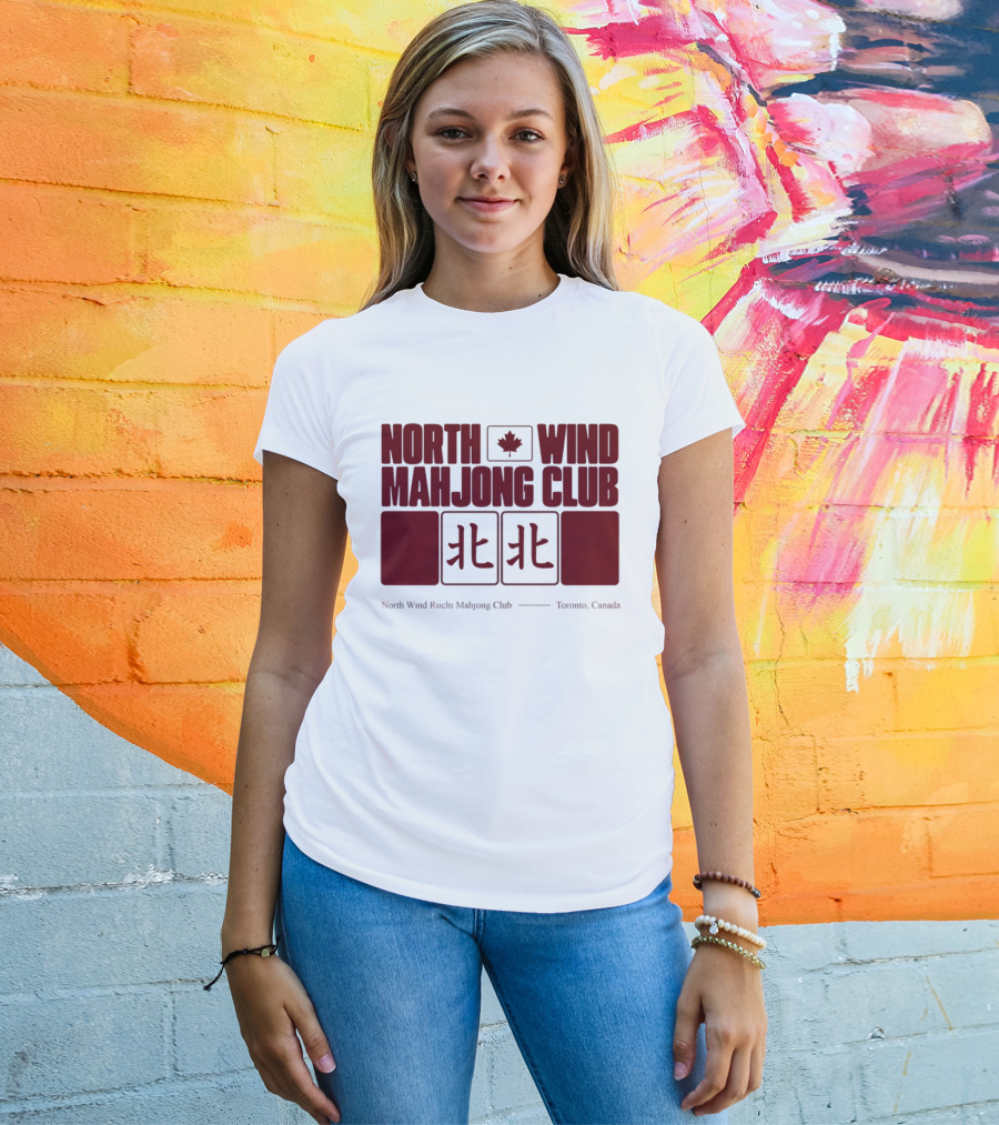 North Wind Mahjong Club Toronto Canada Maple Leaf Symbol Chinese Characters T-Shirt