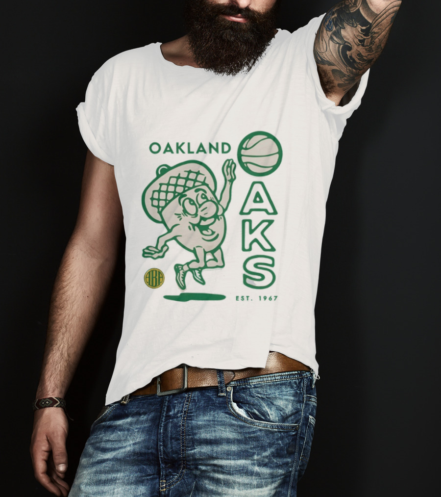 Oakland Oaks ABA 1967 Basketball Cartoon Acorn T-Shirt
