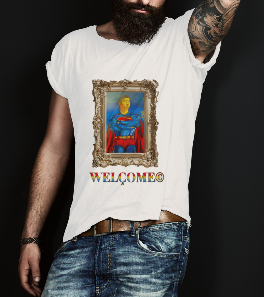 Superpunk Welcome Superman Iconic Gold Frame T-Shirt