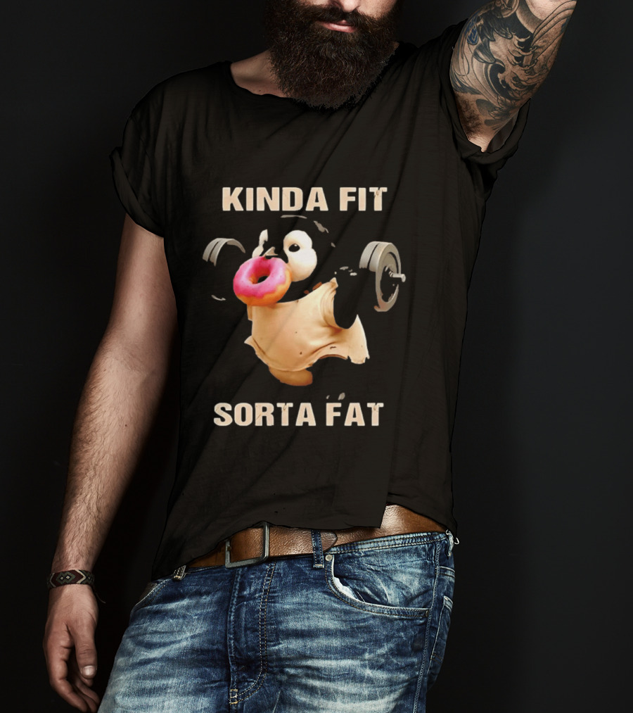 Kinda Fit Sorta Fat Penguin Deadlift Donut Fitness Humor T-Shirt