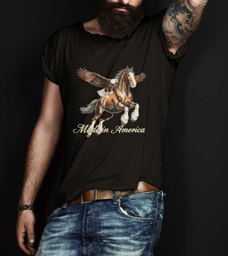 Made In America Bald Eagle And Horse Majestic Symbolism T-Shirt