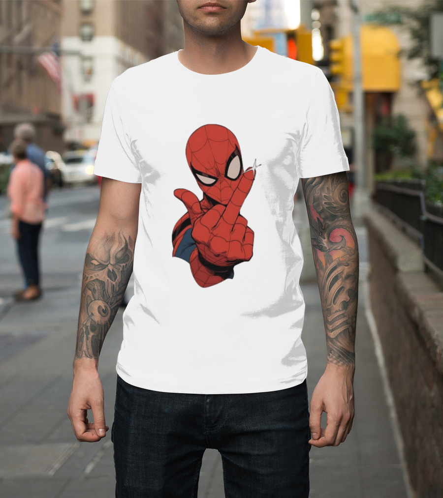 Spider Man Middle Finger Gesture Superhero Iconic Pose T-Shirt