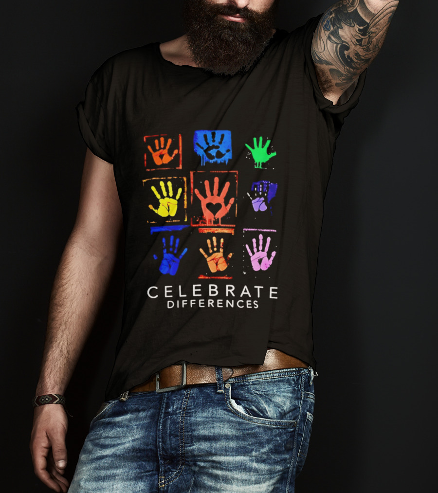 Celebrate Differences 2026 Multicolored Handprints Heart Inclusion Awareness T-Shirt