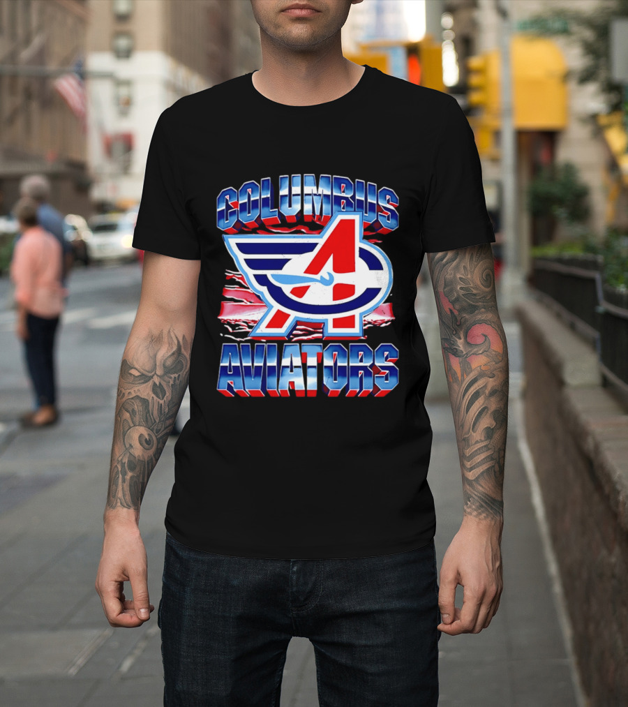 Columbus Aviators A Winged Logo American Flag T-Shirt