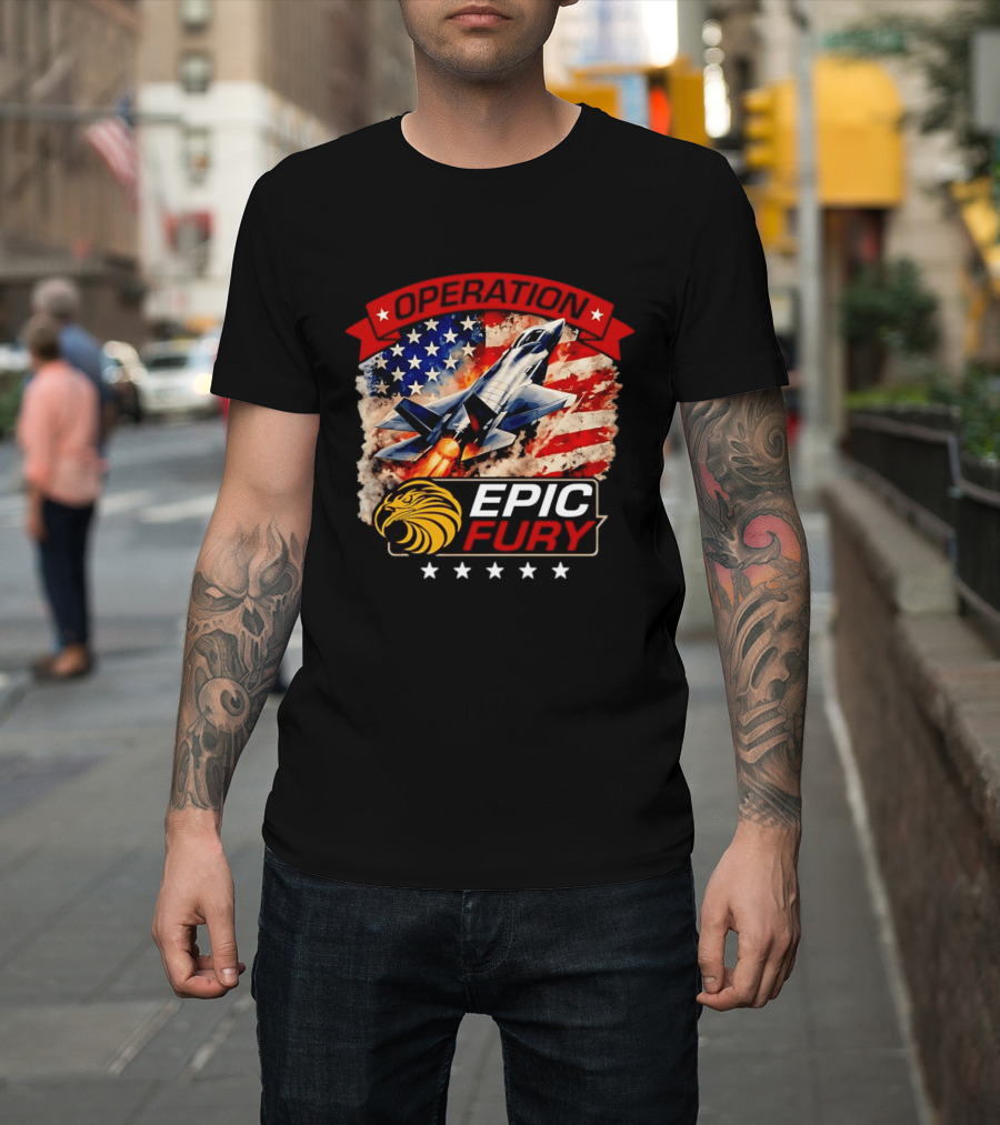 Operation Epic Fury B 2 USA Flag Fighter Jet And Stars T-Shirt