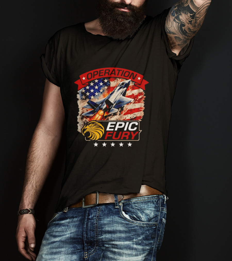 Operation Epic Fury B 2 USA Flag Fighter Jet And Stars T-Shirt