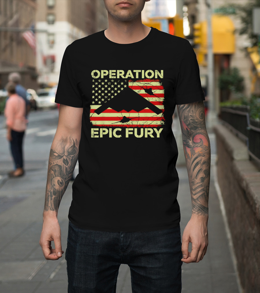 Operation Epic Fury USA Flag B 2 Stealth Bomber T-Shirt