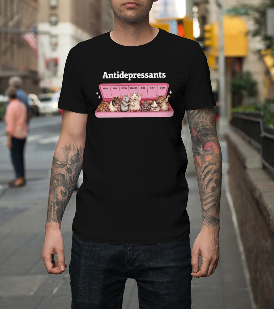 Antidepressants Rat Pill Organizer Weekdays Fun T-Shirt