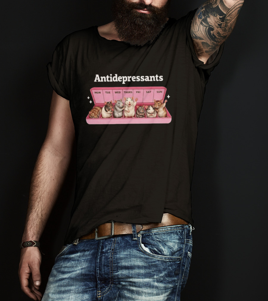 Antidepressants Rat Pill Organizer Weekdays Fun T-Shirt