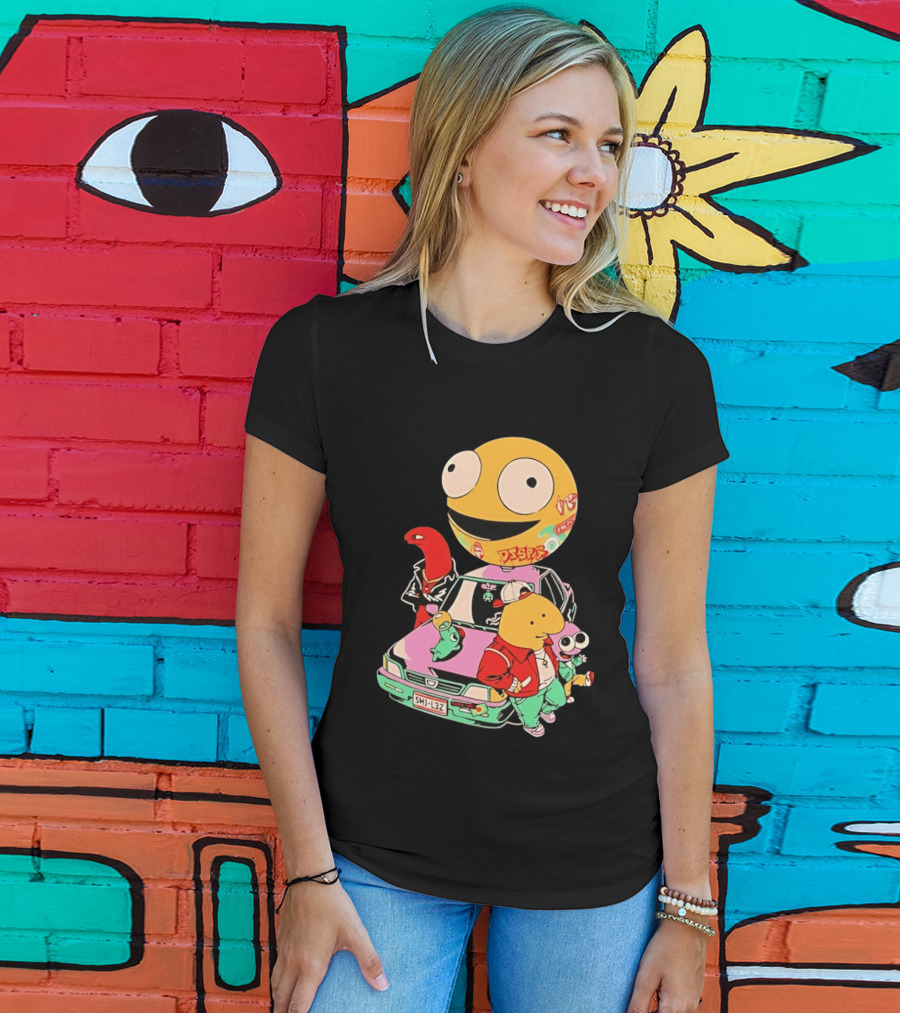 Smiling Friends Cartoon Characters With Graffiti Art Car T-Shirt