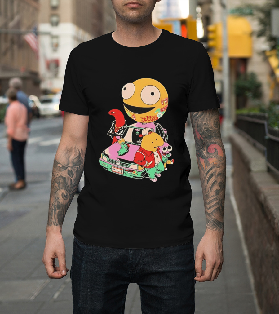 Smiling Friends Cartoon Characters With Graffiti Art Car T-Shirt