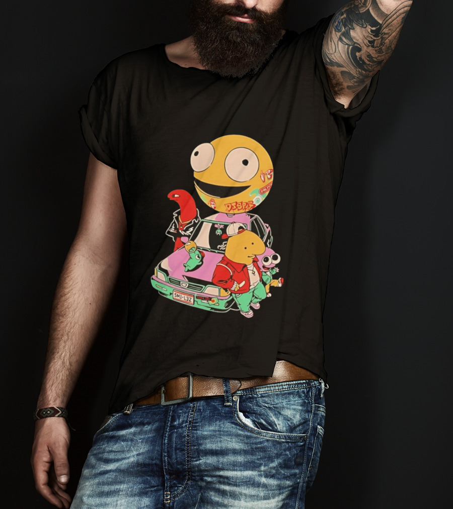 Smiling Friends Cartoon Characters With Graffiti Art Car T-Shirt