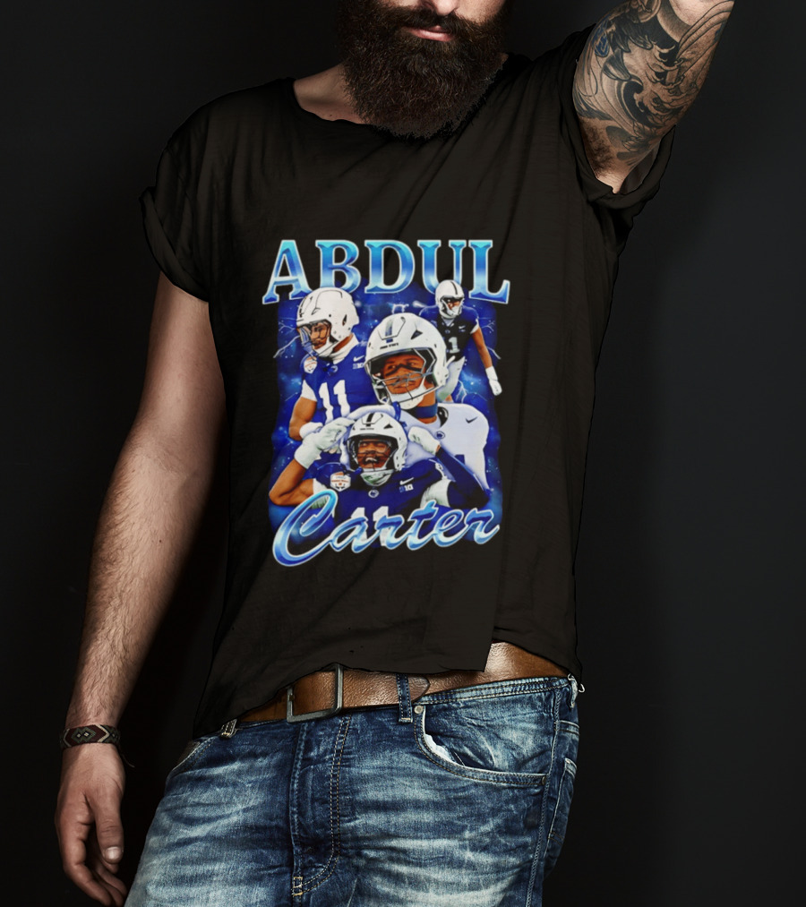 Abdul Carter Football Player Collage Blue And White Helmets T-Shirt