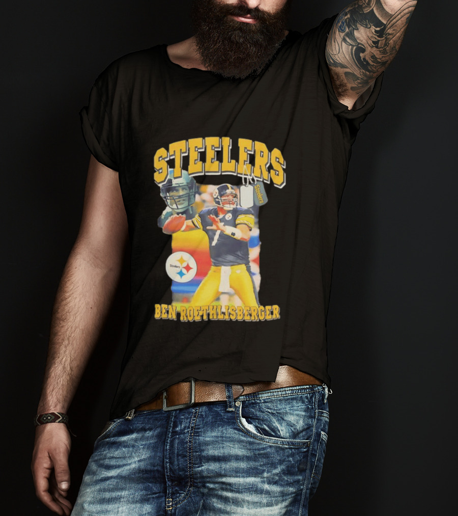 Steelers Ben Roethlisberger Pittsburgh Football Player With Dog Tag And Team T-Shirt