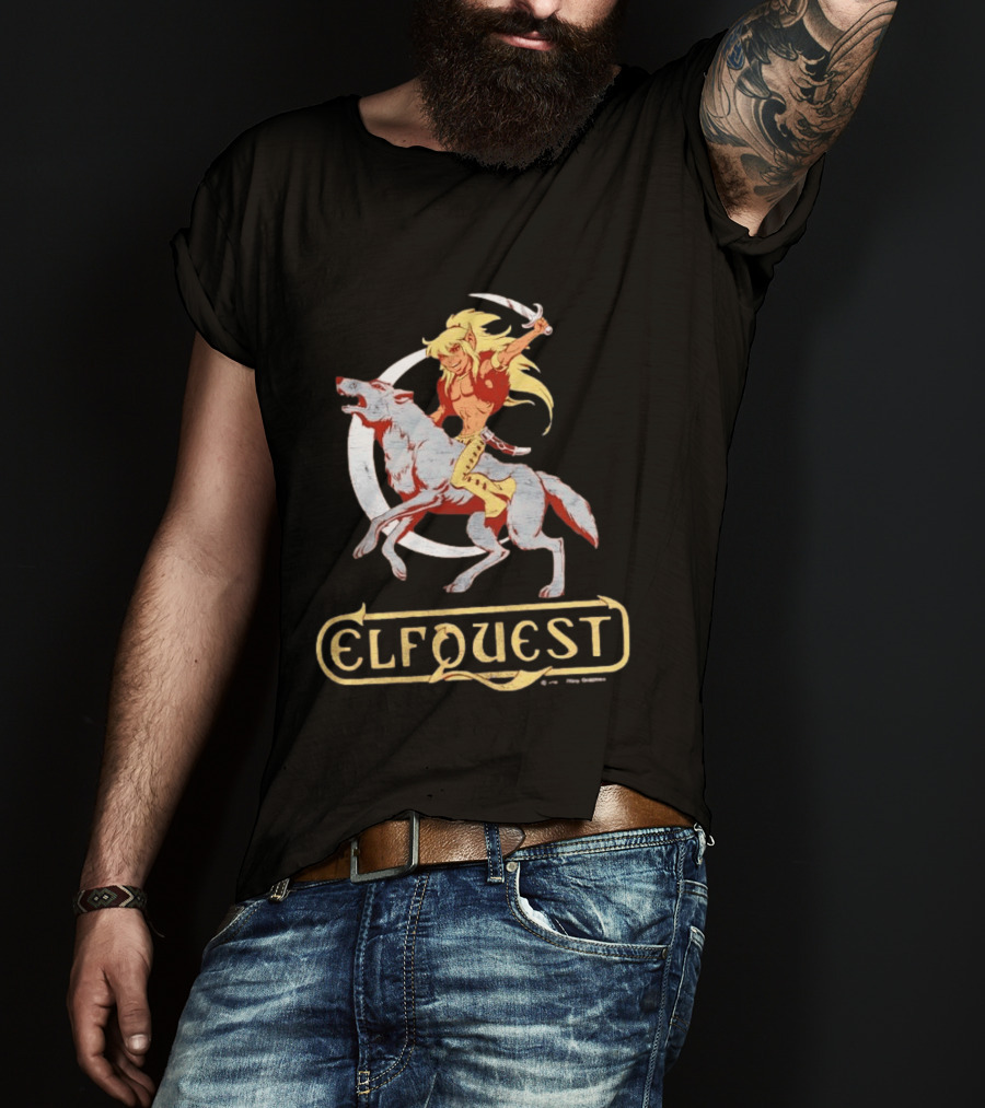 ElfQuest Cutter Riding Wolf Moon Fantasy T-Shirt