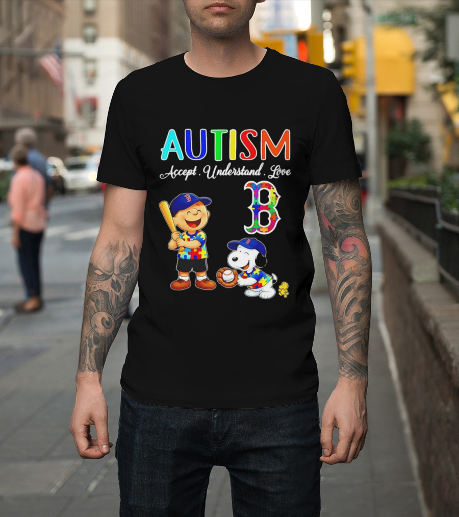 Charlie Brown Snoopy Boston Red Sox Autism Accept Understand Love T-Shirt