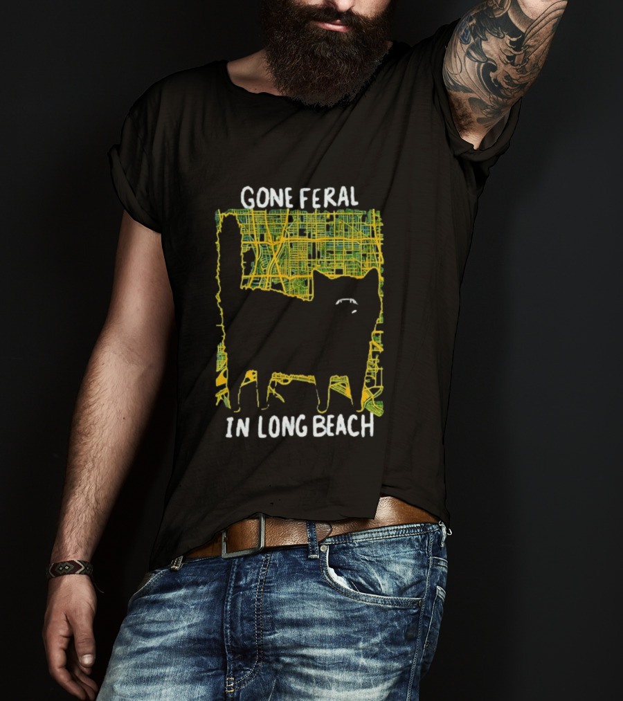 Gone Feral In Long Beach Map Cat T-Shirt