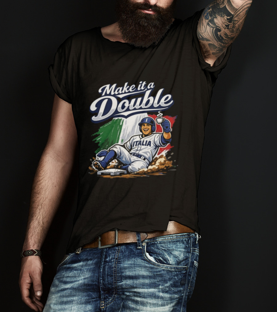 Make It A Double Italia Baseball Sliding Player Italian Flag T-Shirt
