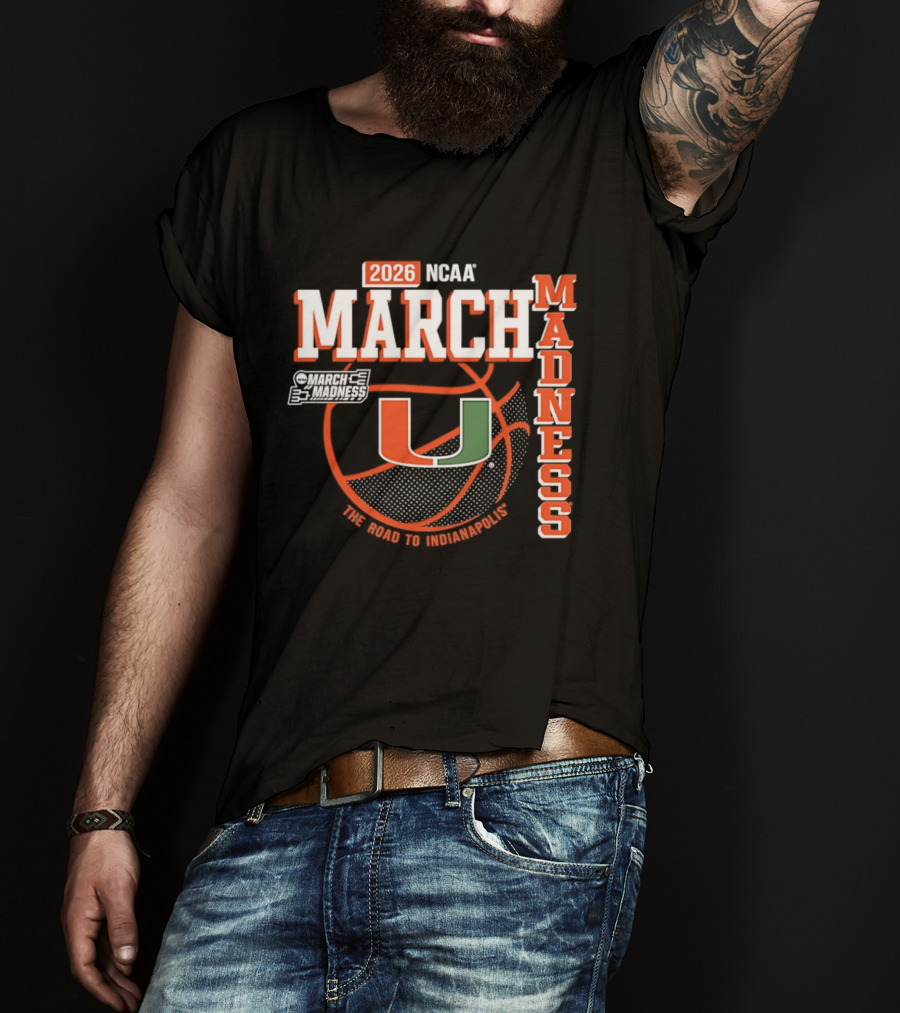 NCAA March Madness 2026 Miami Hurricanes The Road To Indianapolis T-Shirt