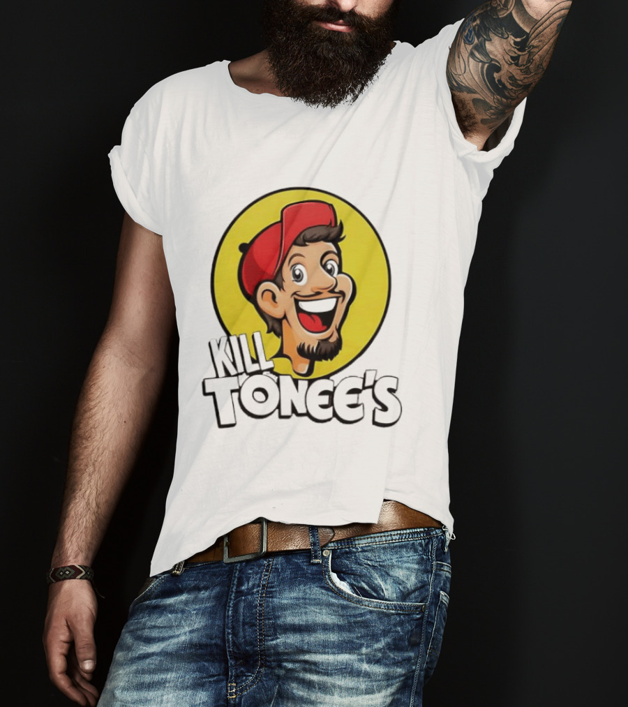 Kill Tonee's Cartoon Character In Red Cap And Yellow Circle T-Shirt